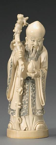 Appraisal: A tinted ivory figure of Shoulao th Century The benign