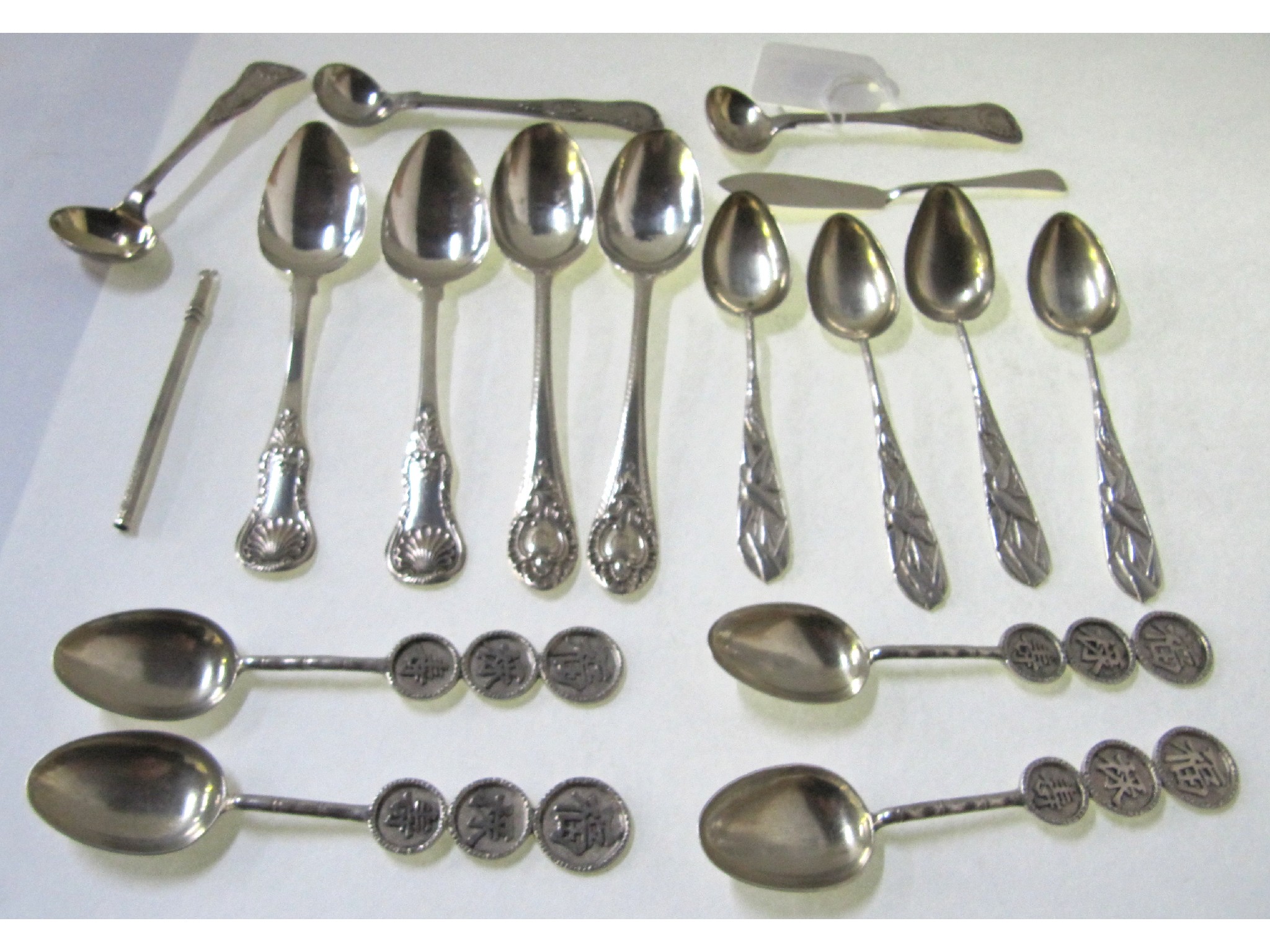 Appraisal: A lot comprising four silver teaspoons assorted marks three mustard