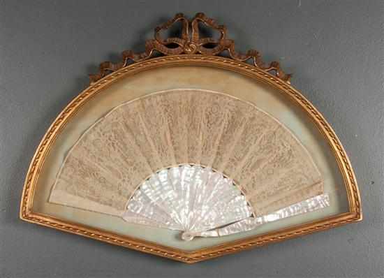 Appraisal: Victorian lace and mother-of-pearl fan in gilt shadowbox shaped frame