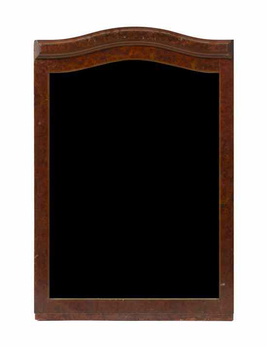 Appraisal: A Continental Burlwood Mirror the rectangular beveled plate with domed