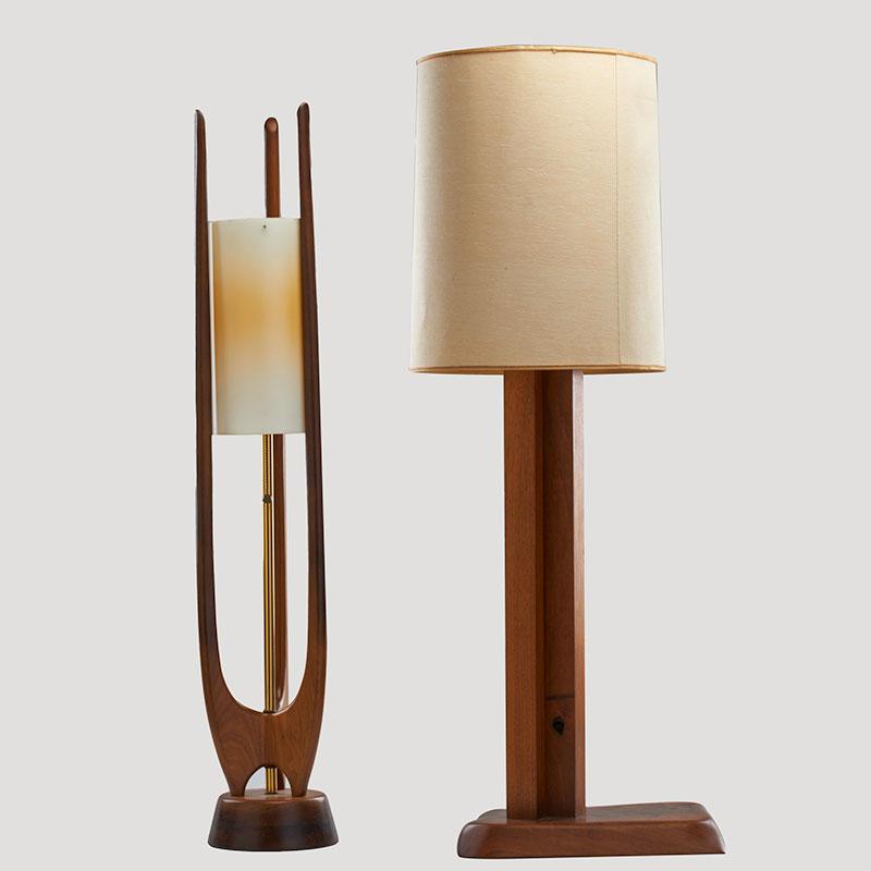 Appraisal: NEW HOPE SCHOOL Two table lamps s Walnut Unmarked Taller