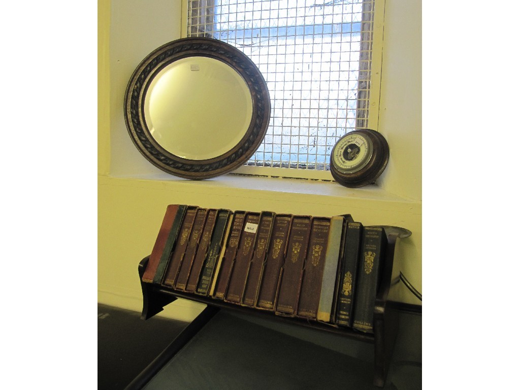 Appraisal: Oak circular wall mirror barometer and a book trough with