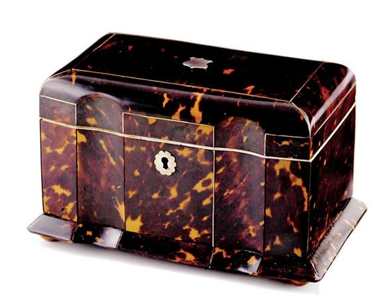 Appraisal: English tortoiseshell tea caddy mid th century shaped hinged top