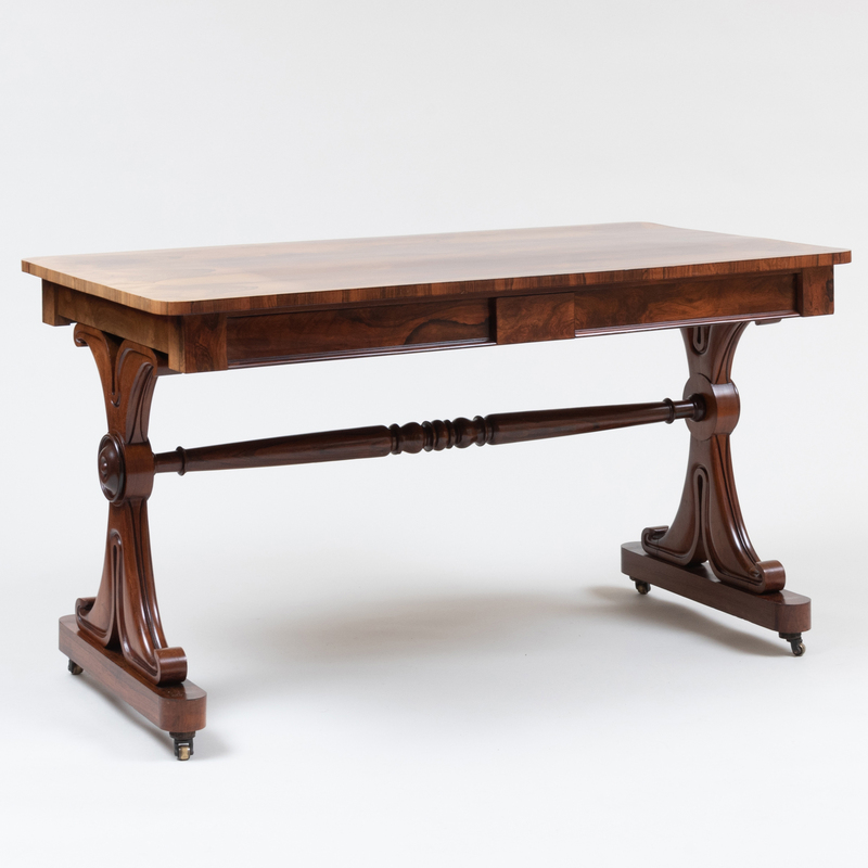 Appraisal: Late Regency Rosewood Library Table Fitted with two frieze drawers