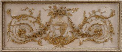 Appraisal: LOUIS XVI-STYLE CARVED PAINTED AND PARCEL-GILT BOISERIE PANEL Centered by