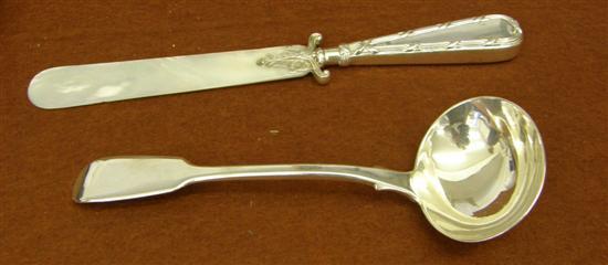 Appraisal: Victorian silver sauce ladle London and a mother of pearl