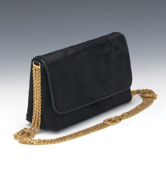 Appraisal: CHANEL BLACK PONY HAIR SHOULDER BAG CA x x Pony