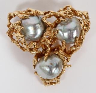 Appraisal: TAHITIAN PEARL KT GOLD FILIGREE BROOCH TAHITIAN PEARL KT GOLD