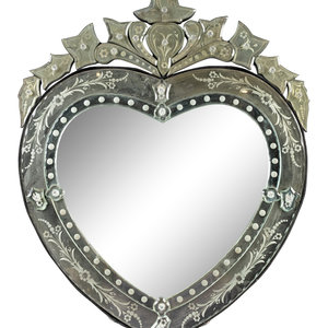 Appraisal: A Venetian Style Etched Heart-shaped Mirror TH CENTURY Height x