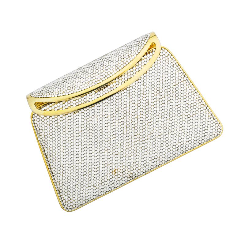 Appraisal: JUDITH LEIBER FULL BEAD SILVER CRYSTAL MINAUDIERE Geometric form gold