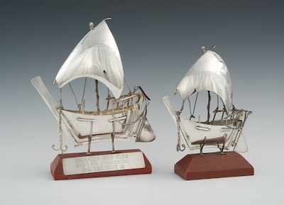 Appraisal: Two Sterling Silver Sailboat Shape Trophies on Stands Each of