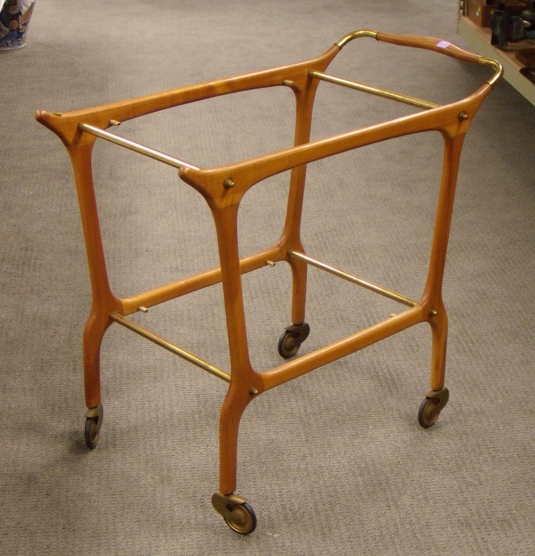 Appraisal: German Modern Fruitwood and Brass Plated Serving Cart with Two