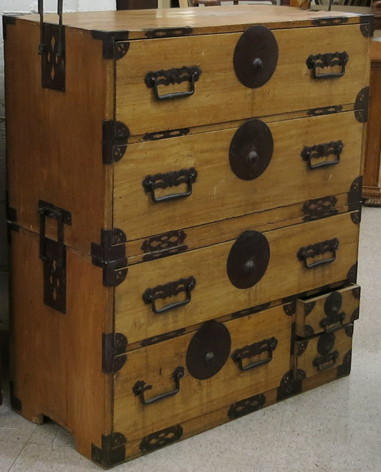 Appraisal: TWO-SECTION ISHODANSU CLOTHING CHEST Japanese early th century kiri paulownia