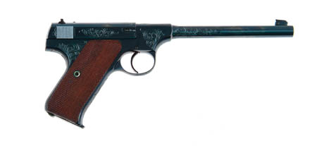 Appraisal: VERY RARE ENGRAVED COLT PRE-WAR WOODSMAN SEMI-AUTO PISTOL Cal LR