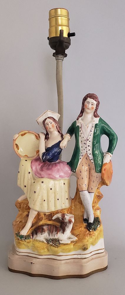 Appraisal: th Century Staffordshire Figural Group Mounted as a Lamp th