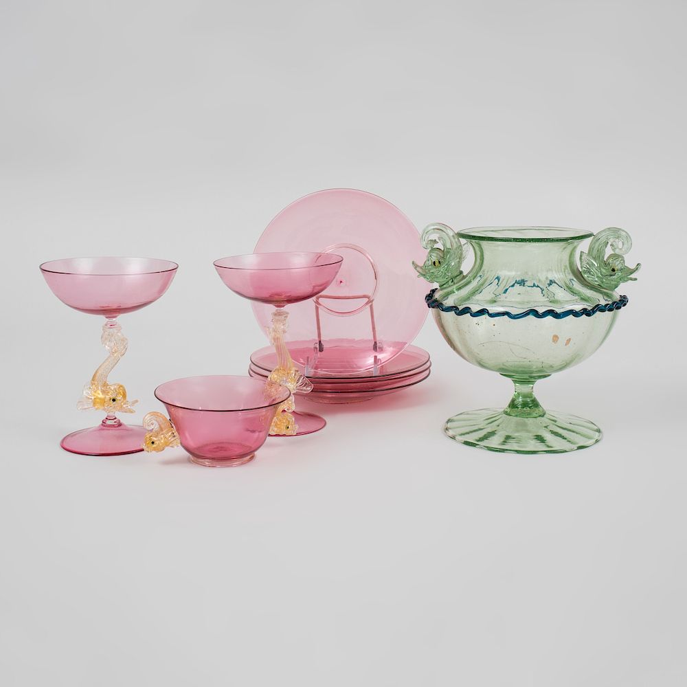 Appraisal: Group of Venetian Cranberry and Internally Decorated Glass Stemwares and