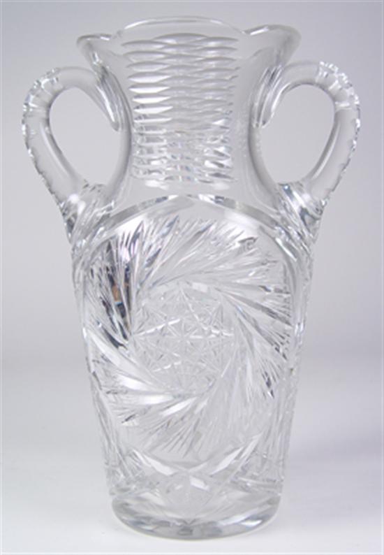 Appraisal: American Brilliant Cut Glass Two Handle Vase Pinwheel cut designs