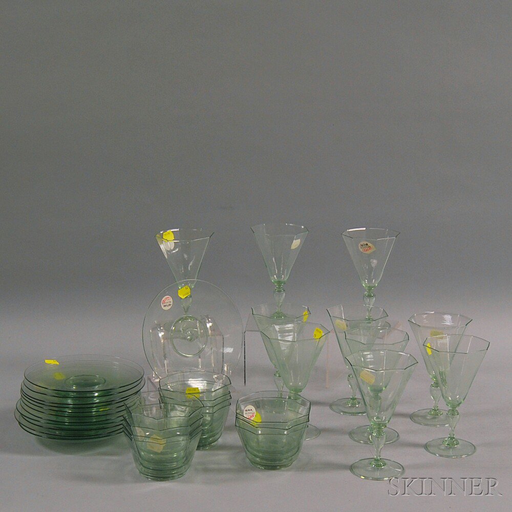 Appraisal: Thirty-three Green Venetian Glass Items ten glasses with conical cups