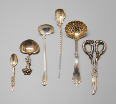 Appraisal: Six Pieces Sterling Flatware Tiffany Shell and Thread ladle Tiffany