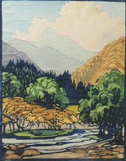 Appraisal: Frances Gearhart Woodblock Print The Cloud Unframed Frances Gearhart California