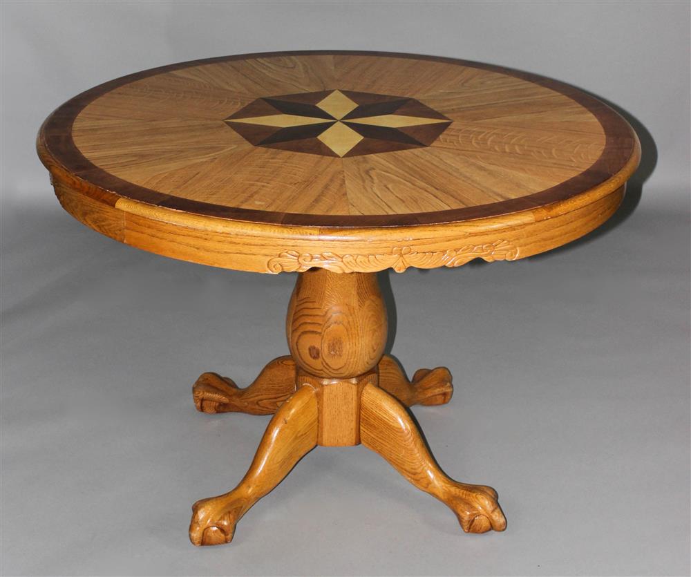 Appraisal: PARQUETRY INLAID ROUND PEDESTAL TABLE the top with eight-pointed star