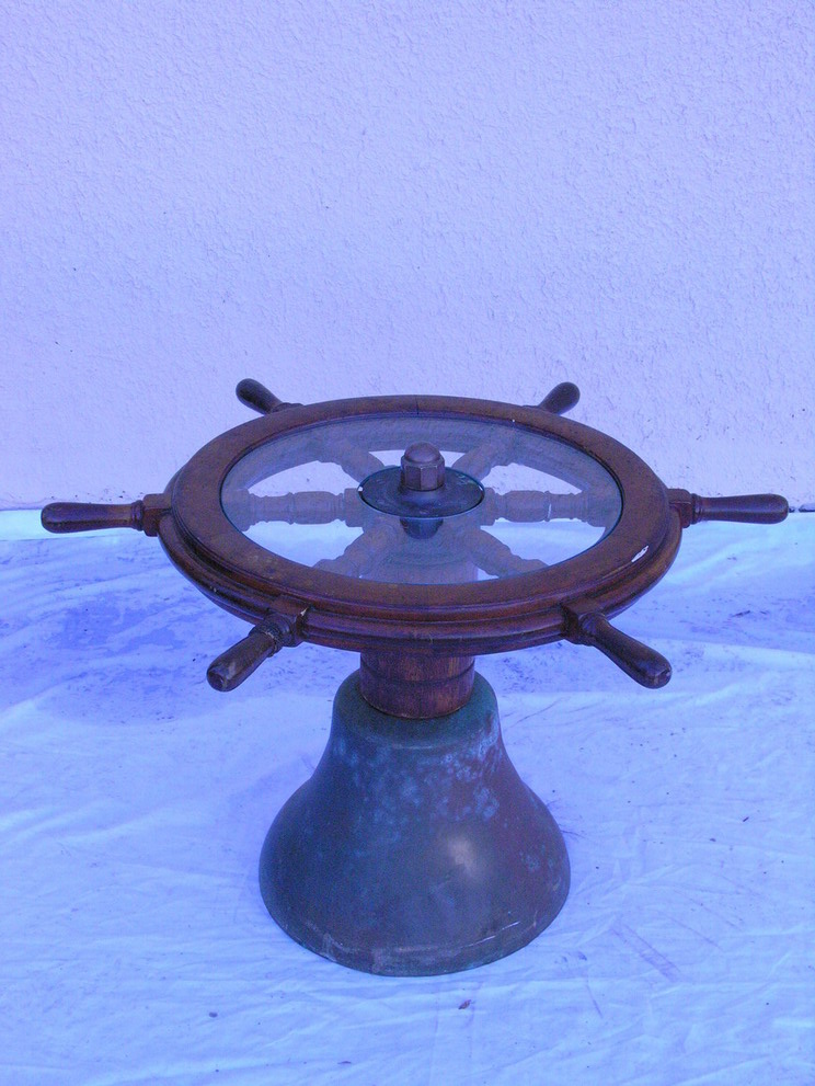 Appraisal: VINTAGE SHIPS BELL AND WHEEL TABLE Circa s Wheel Table