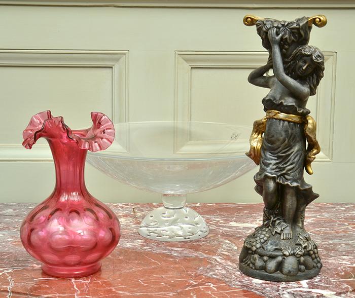 Appraisal: COLLECTABLE ITEMS INCLUDING FENTONWARE VASE CRYSTAL TAZZA AND COMPOSITE CANDLESTICK