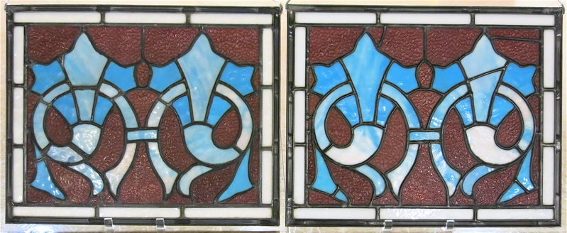 Appraisal: PAIR VICTORIAN STAINED AND LEADED GLASS WINDOWS American c handcrafted