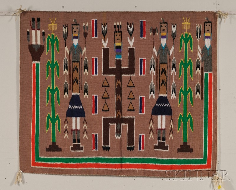 Appraisal: Navajo Yei Rug green yellow red white and blue in