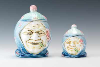 Appraisal: Two Whimsical Majolica Character Head Tobacco Humidors One large and