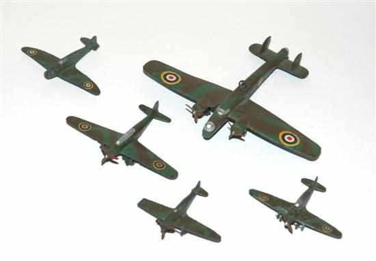 Appraisal: Five Camouflage Dinky Aeroplanes x No H Hawker Hurricane Fighter