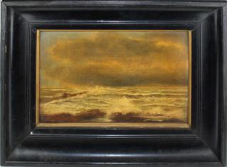 Appraisal: Circa Seascape Oil On Mahogany Panel Painting with ex owners