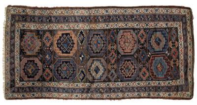 Appraisal: Caucasian rug ten central panels on brown field ivory and