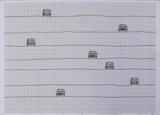 Appraisal: DAMASCENO Jose Mixed Media on Graph Paper Cars Ink and