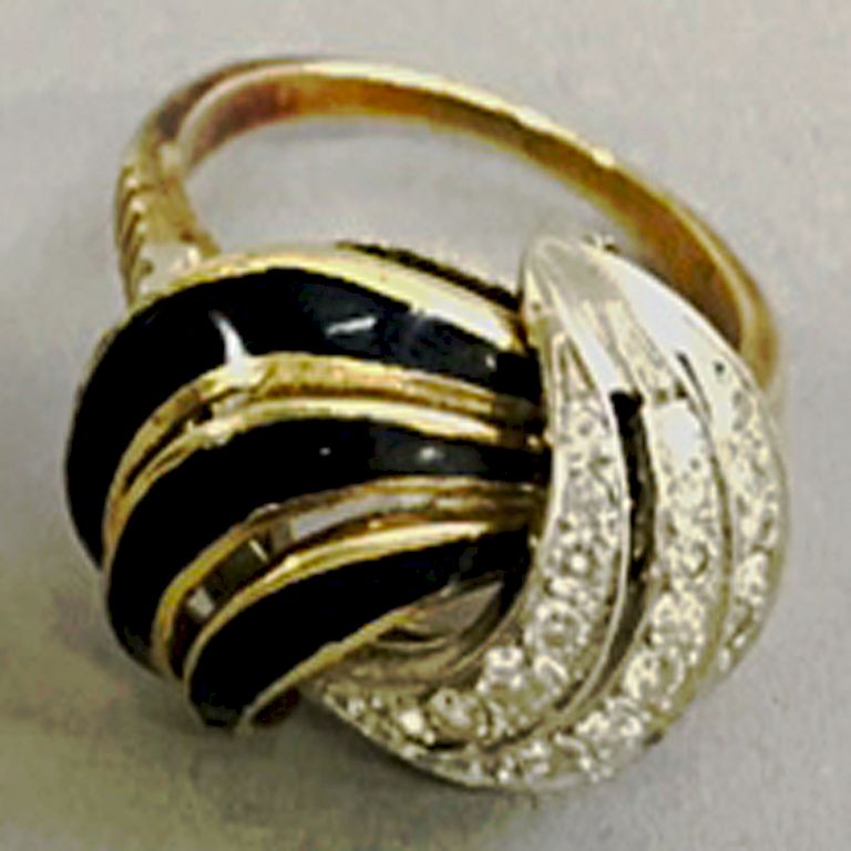 Appraisal: Karat Gold Black Enamel DIamond Ring Karat gold black enamel