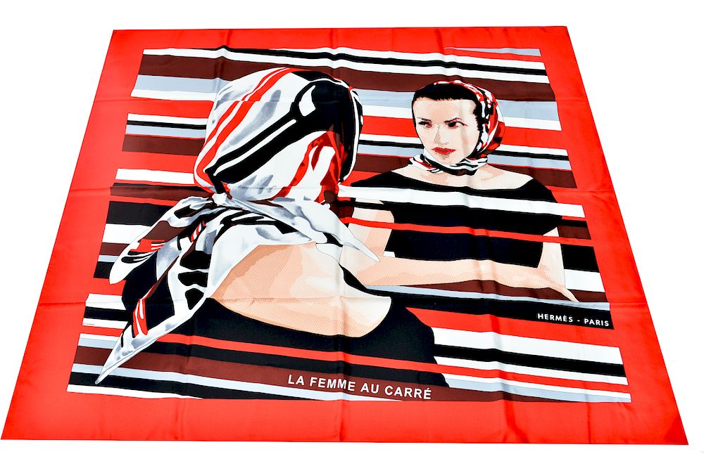 Appraisal: Hermes La Femme au Carre Silk Scarf Hermes silk scarf