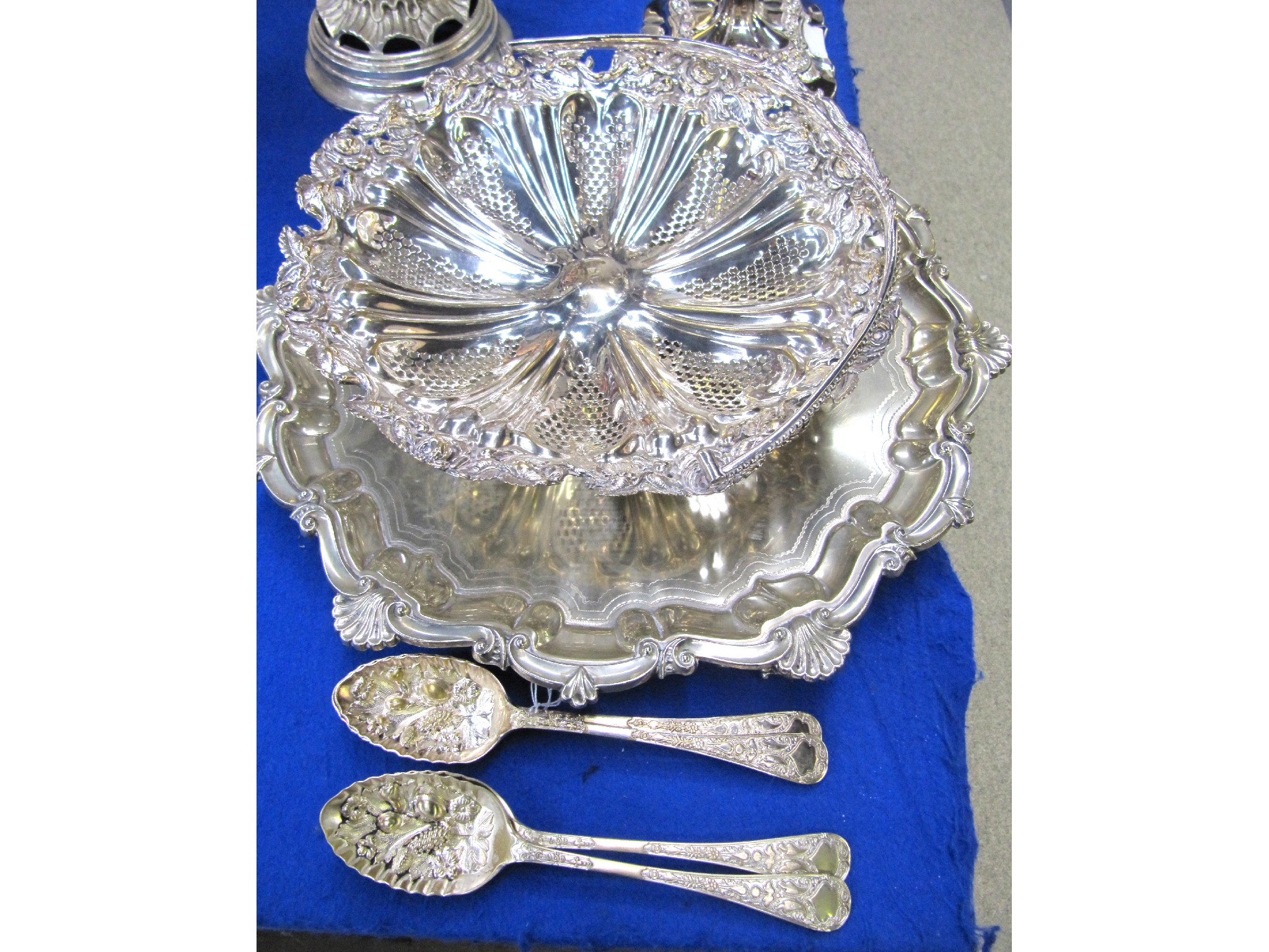 Appraisal: A lot comprising an EP salver swing handled basket and