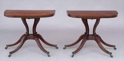 Appraisal: ASSEMBLED PAIR OF REGENCY INLAID GAMES TABLES Each folding top