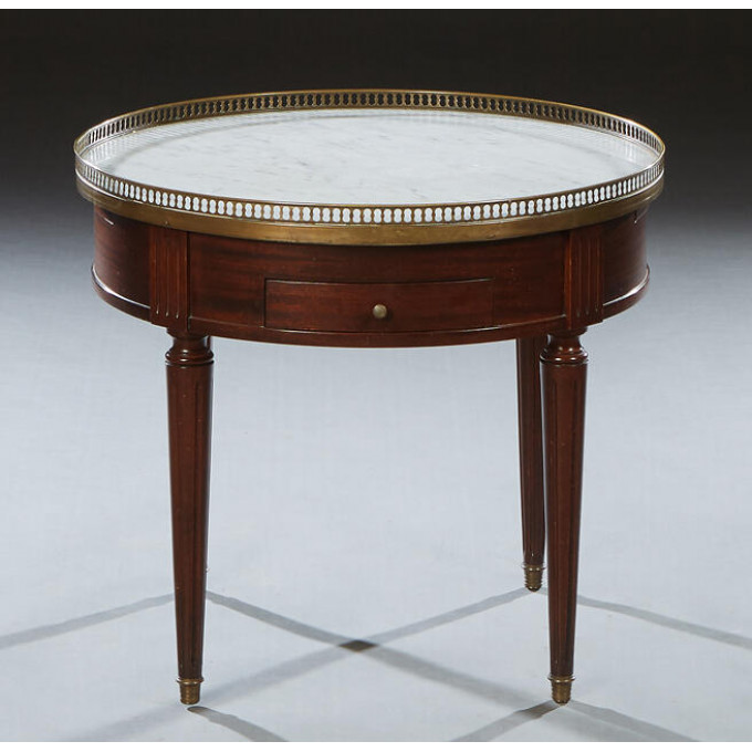 Appraisal: French Louis XVI Style Carved Cherry Marble Top Bouillotte Table