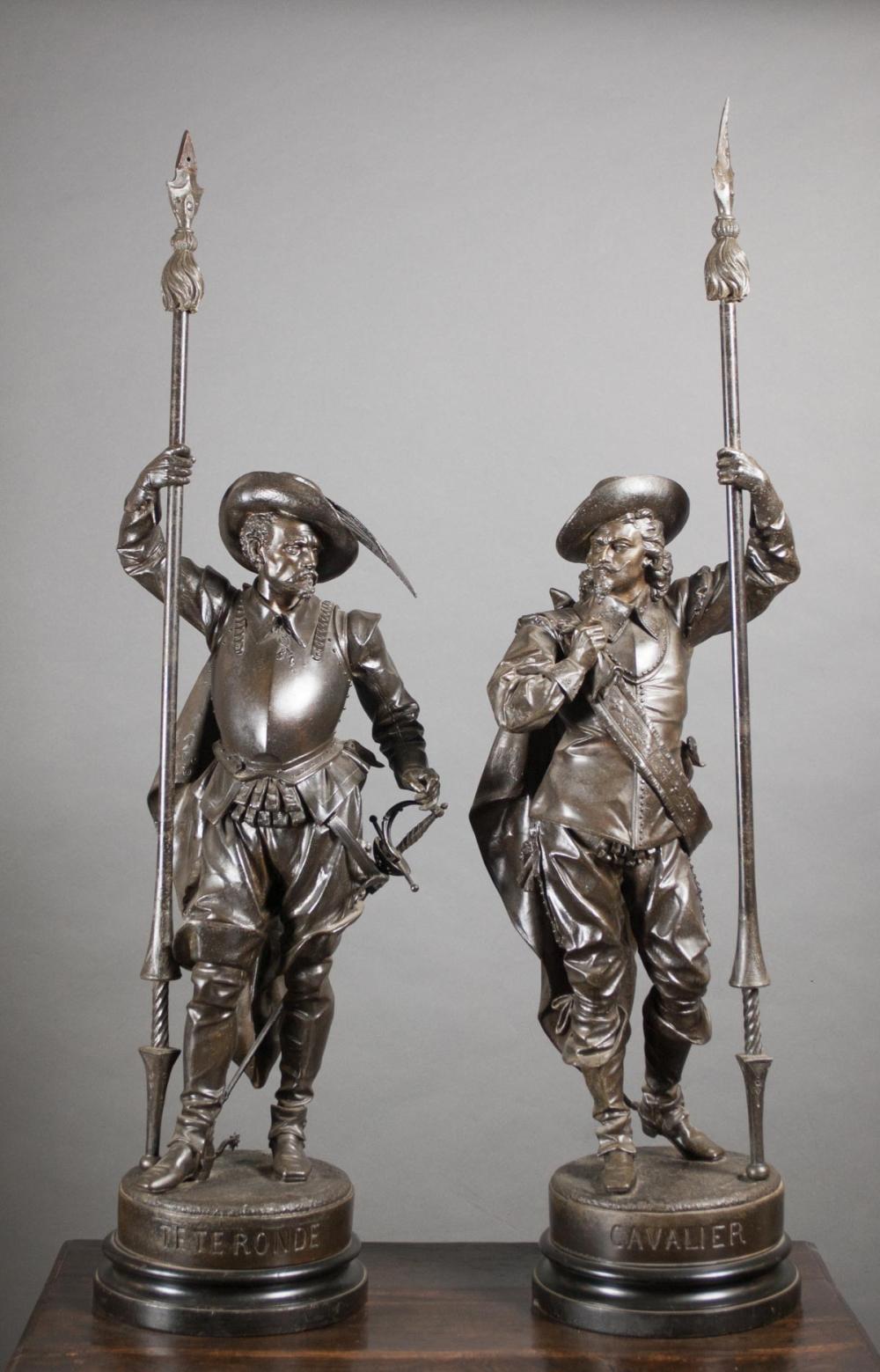 Appraisal: TWO METAL LANCER FIGURES after Auguste Poitevin France - titled