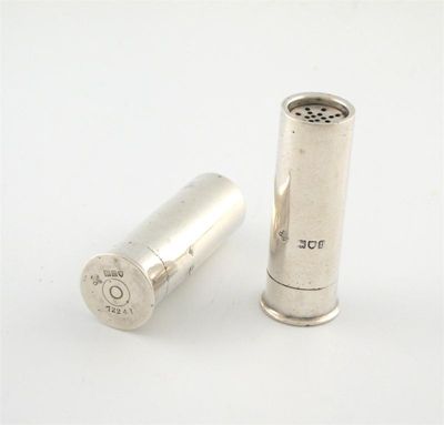 Appraisal: A pair of late Victorian novelty silver shotgun cartridge pepper