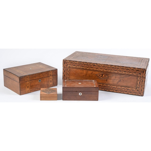 Appraisal: A Victorian walnut and coloured straw work writing box cm