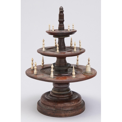 Appraisal: Needlework tools A Victorian three tier turned walnut horn and