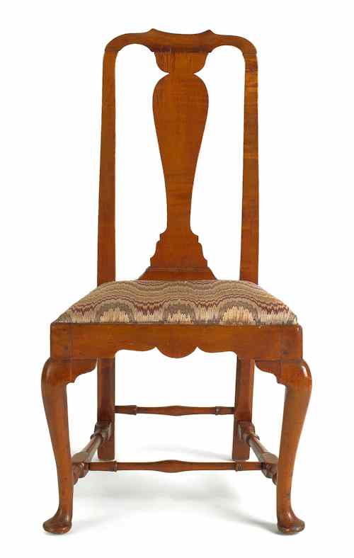 Appraisal: New England Queen Anne curly maple dining chair ca