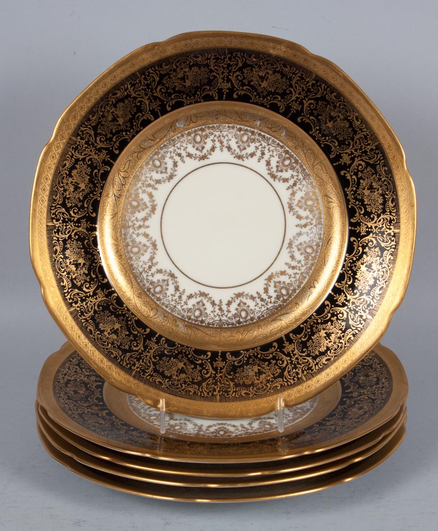 Appraisal: Five Hutschenreuther cabinet plates in the Edgerton pattern with black