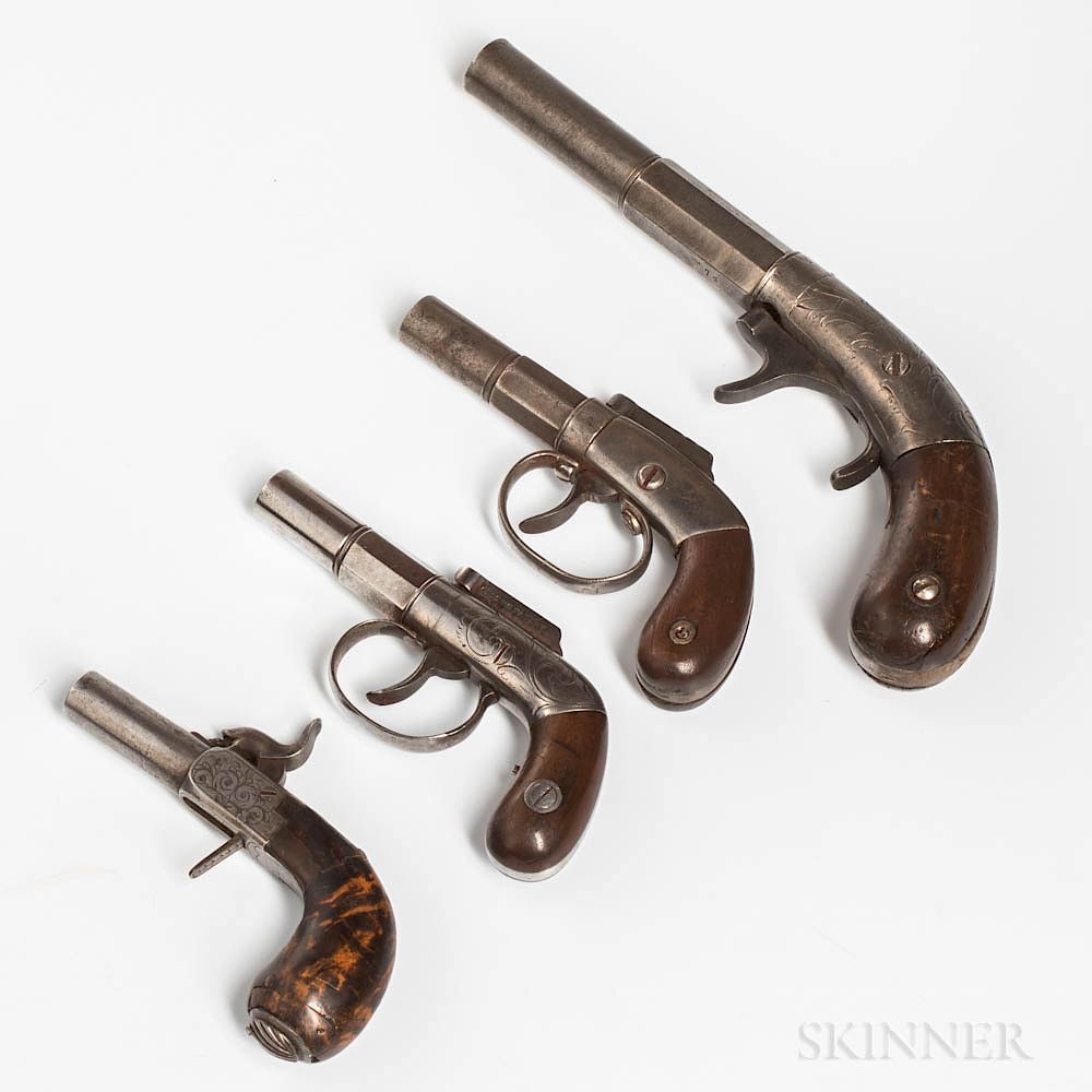 Appraisal: Four Single-shot Percussion Pistols Four Single-shot Percussion Pistols c s