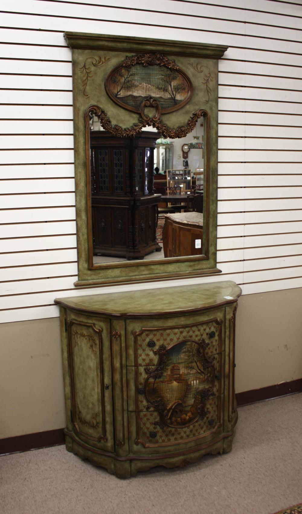 Appraisal: LOUIS XV STYLE PAINT DECORATED COMMODE AND MATCHING WALL MIRROR