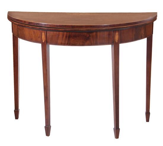 Appraisal: Federal inlaid mahogany demilune table early th century shaped and