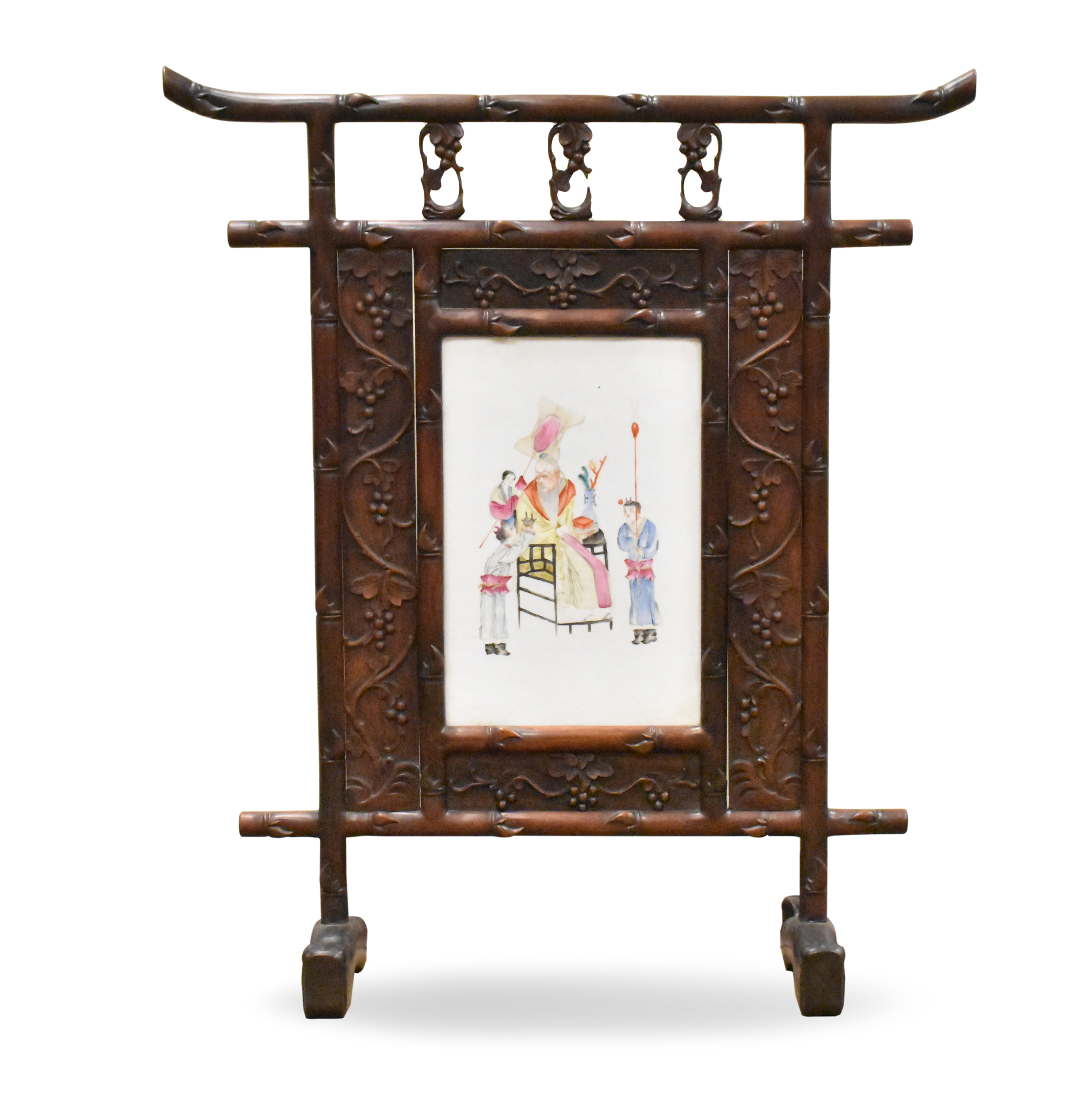 Appraisal: A Chinese wood screen inlaid with a porcelain plaque A