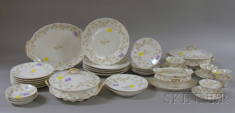 Appraisal: Thirty-eight Piece Theodore Haviland Limoges Porcelain Transfer Rose Decorated Partial